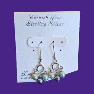 PRIMAVERA Dainty Sterling Silver Glass Pearl Dangle Hook Flapper Earrings